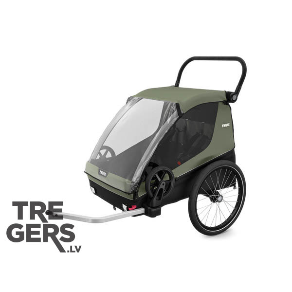Thule Courier 2 Vintage Green bērnu velo piekabe diviem bērniem