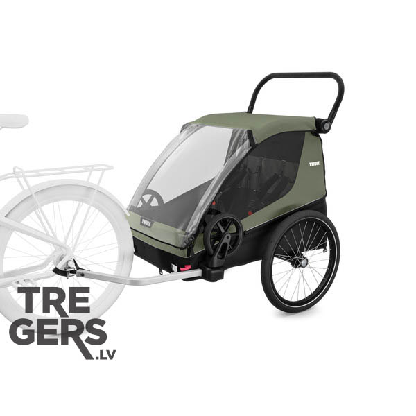 Thule Courier 2 Vintage Green velo piekabe piestiprināta velosipēdam
